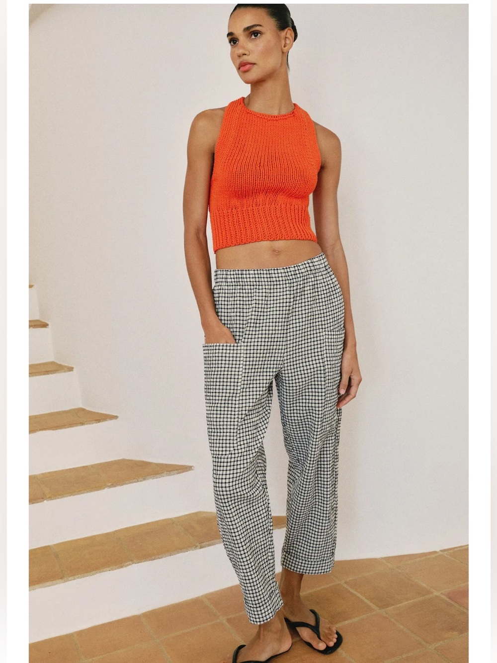 NWT Zara Cotton Gingham/Plaid Elastic Waist Pants NEW - Picture 2 of 10